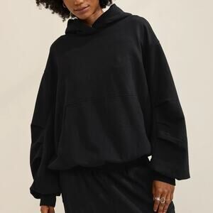 Offline By Aerie True Black Drapey Boxy Fit Terry Cloth Pullover Hoodie Large